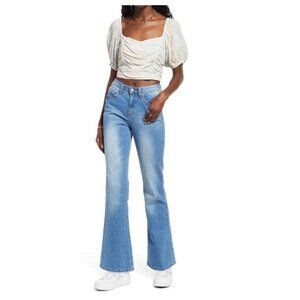 BP Womens Faded Blue Mid Rise Retro Inspired Wide Flare Leg Jeans Sz 28 New